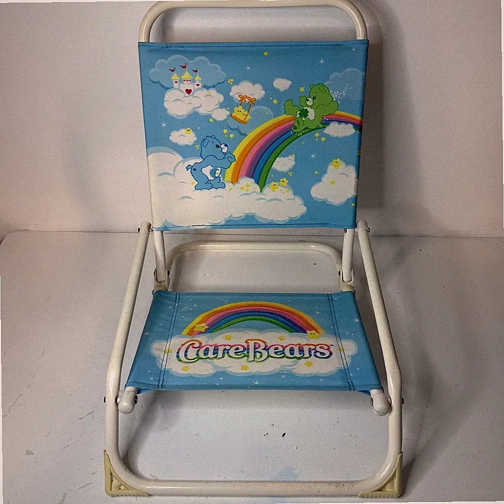 Care Bears Rainbow Foldable Beach Chair Kids Lounge Sitting White 17.50 in RARE