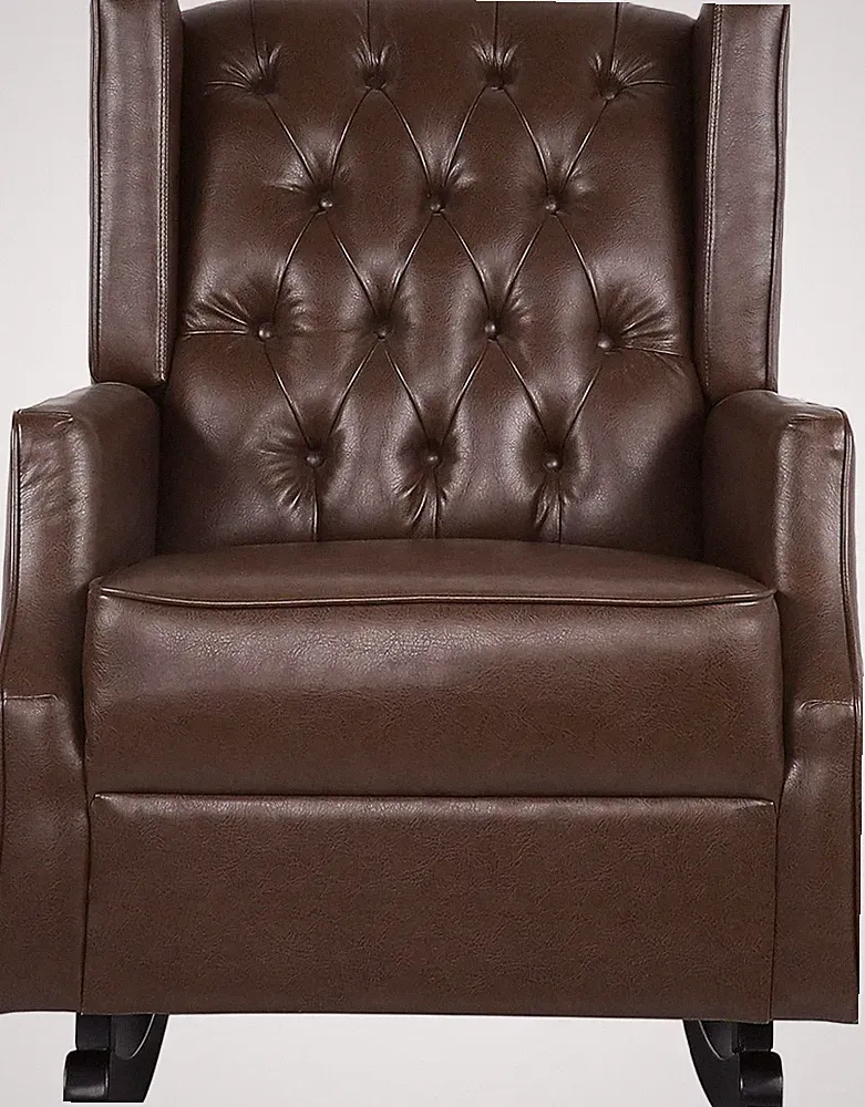 Carey Dark Brown Faux Leather Tufted Wingback Rocking Chair