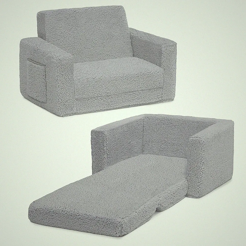 Delta Children Cozee Flip-Out Sherpa 2-in-1 Convertible Chair to Lounger for...