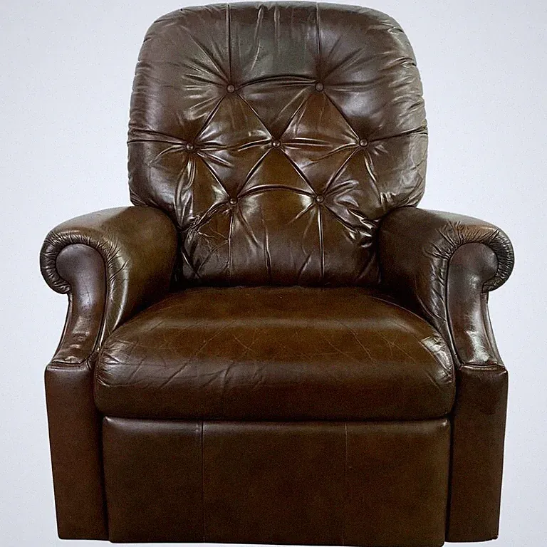 English Chesterfield Style Brown Leather Tufted Reclining Club Chair