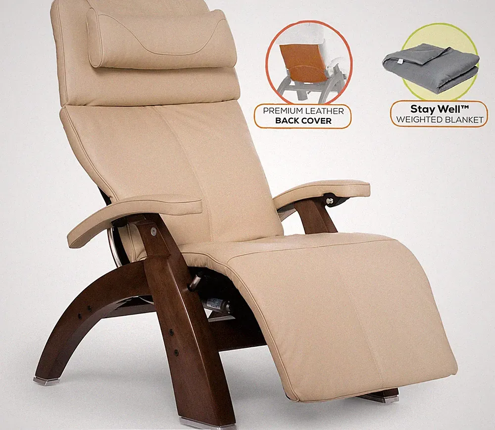 Human Touch PC-610 Perfect Chair Recliner Walnut Wood Base Ivory Premium Leather