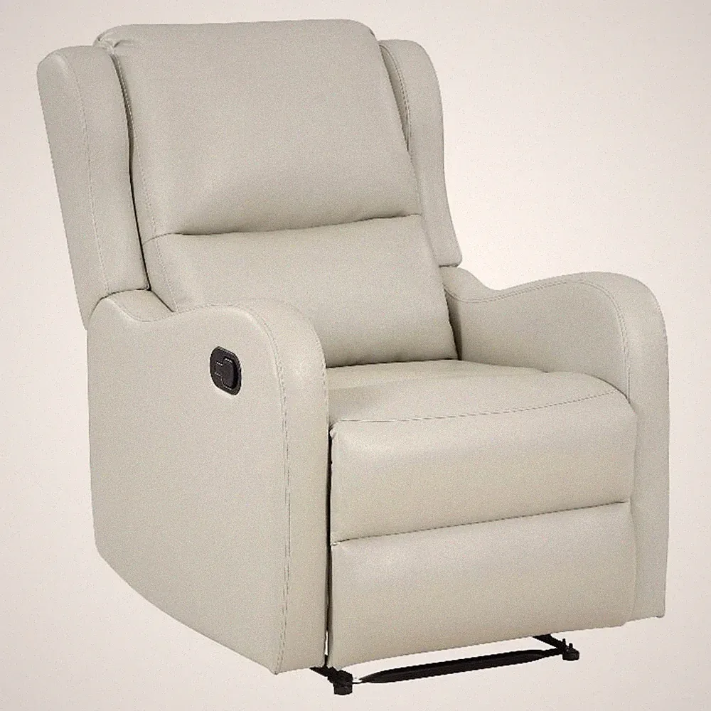 Mayra Manual Recliner Chair- English Arms- Plush Ivory Faux Leather