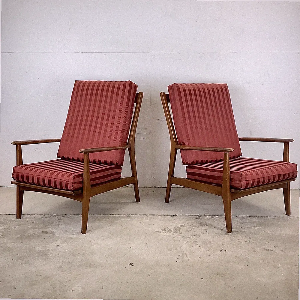 Mid-Century Highback Lounge Chairs WIth Walnut Frames