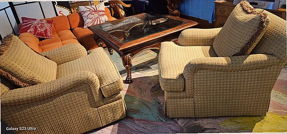 Vintage Roll Arm Swivel Lounge Chair English Style Massive No Maker Set Of 2